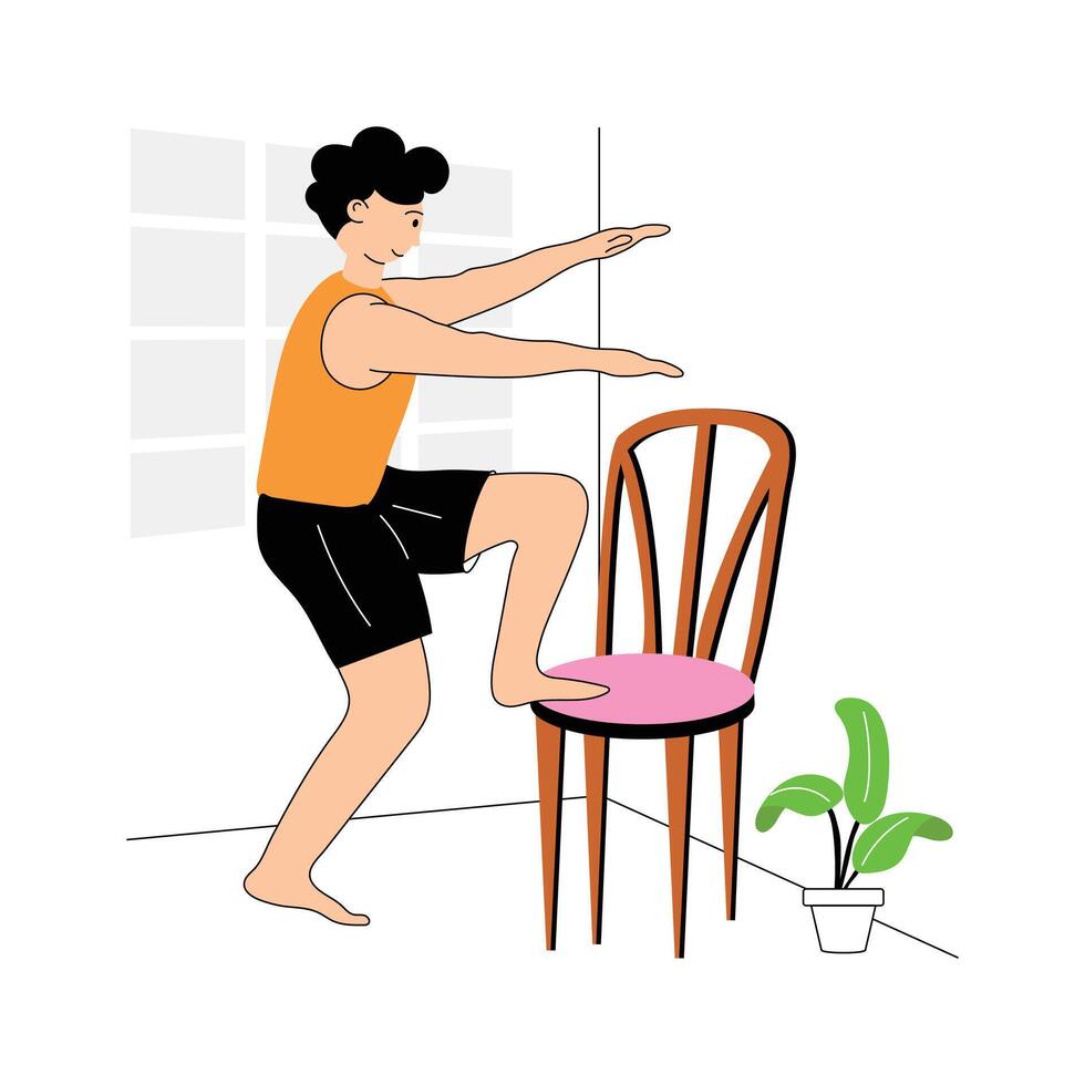 A man doing lower body exercise, chair exercise flat illustration vector