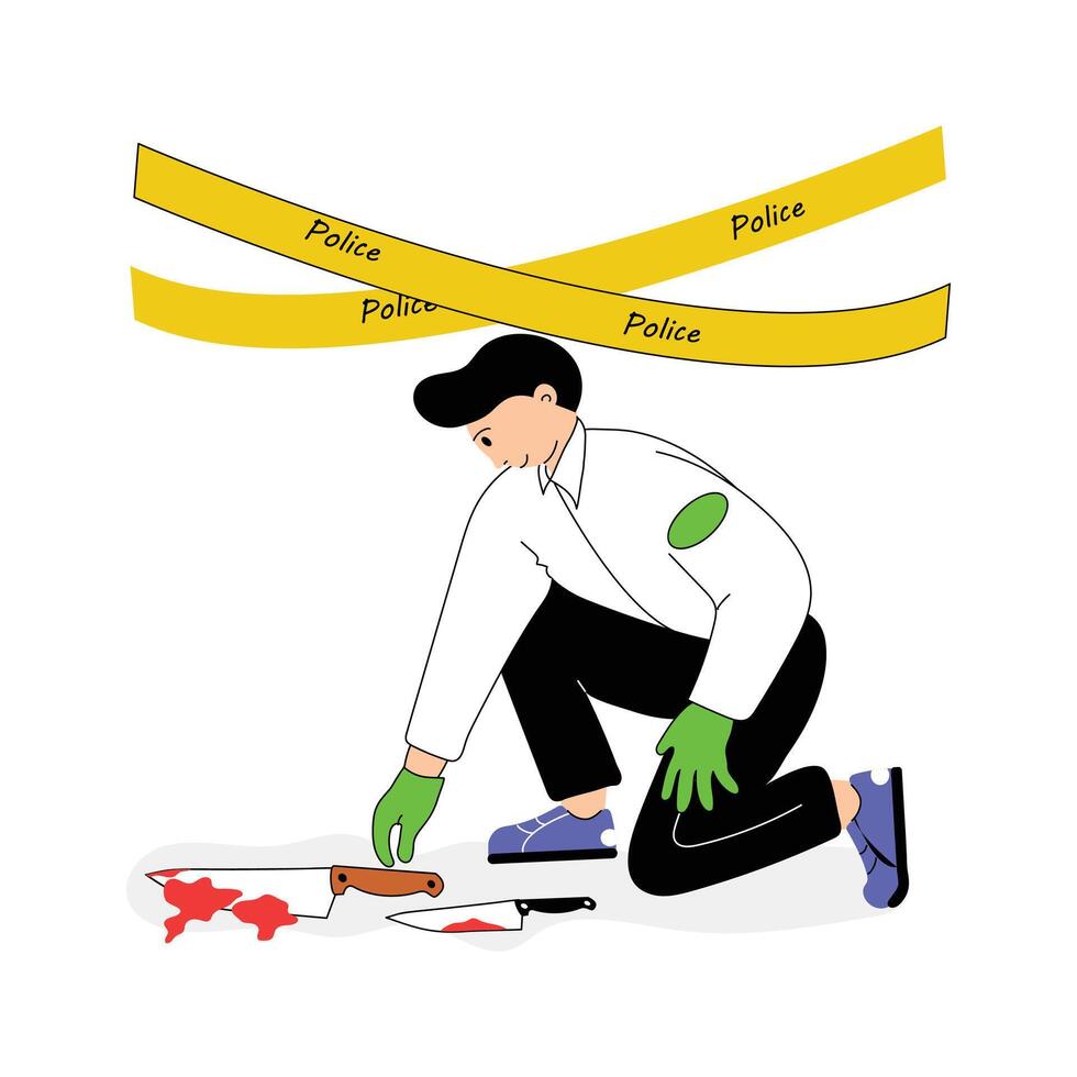 Investigating physical or digital crime scenes, crime scene flat illustration vector