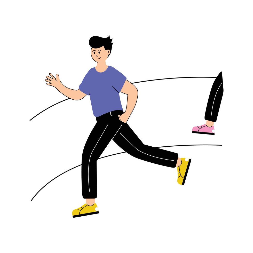 Runner sprinting towards the finish line, running competition illustration vector