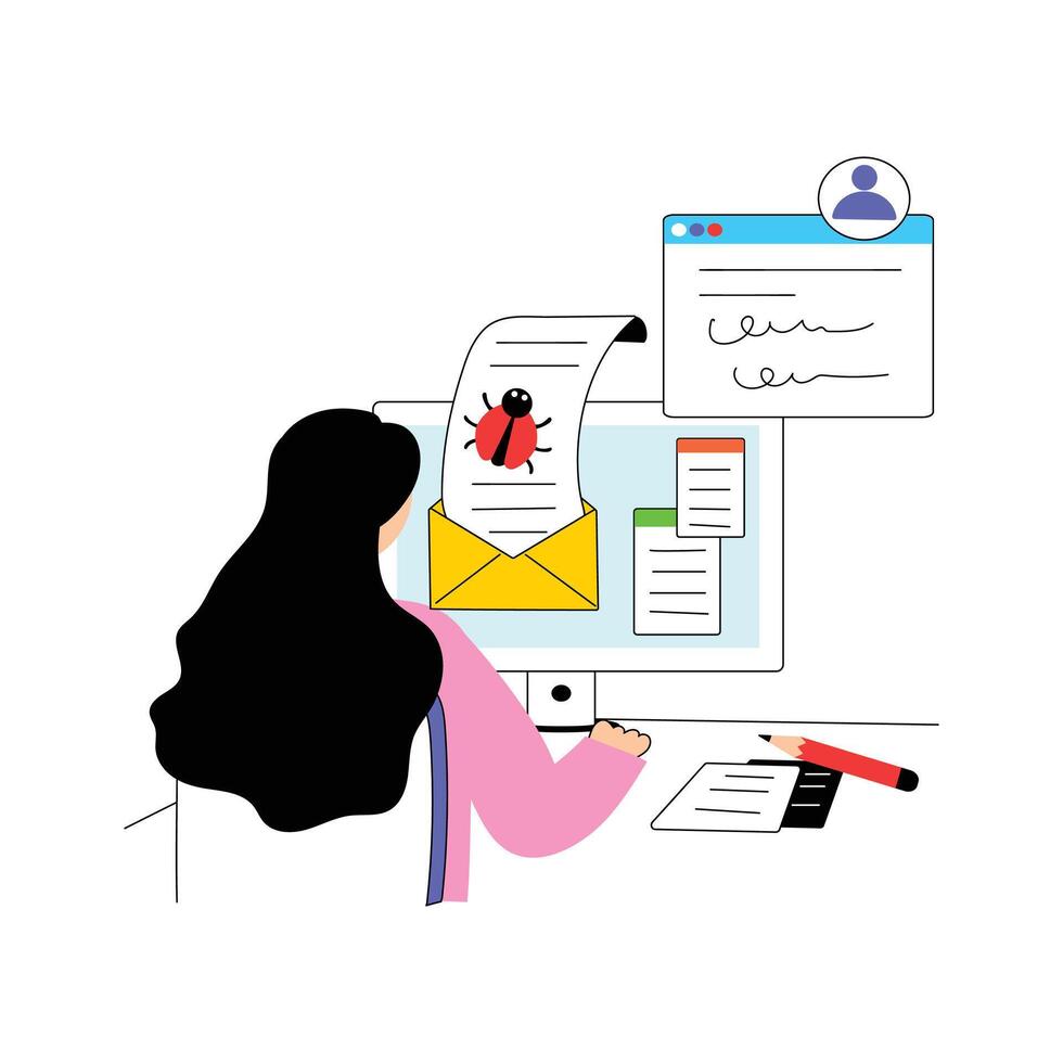 Trendy flat illustration of email threat, ready to use vector