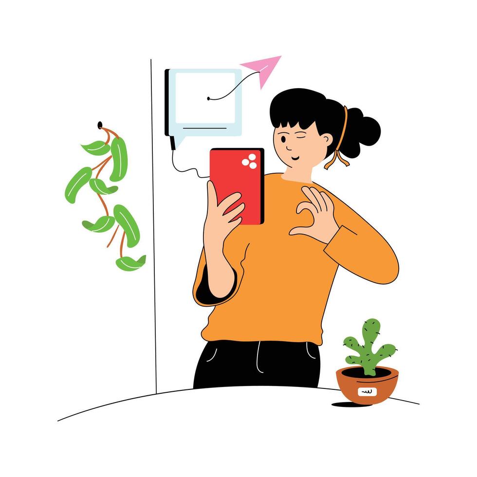 Romantic selfie, a girl taking her selfie in romantic mode vector