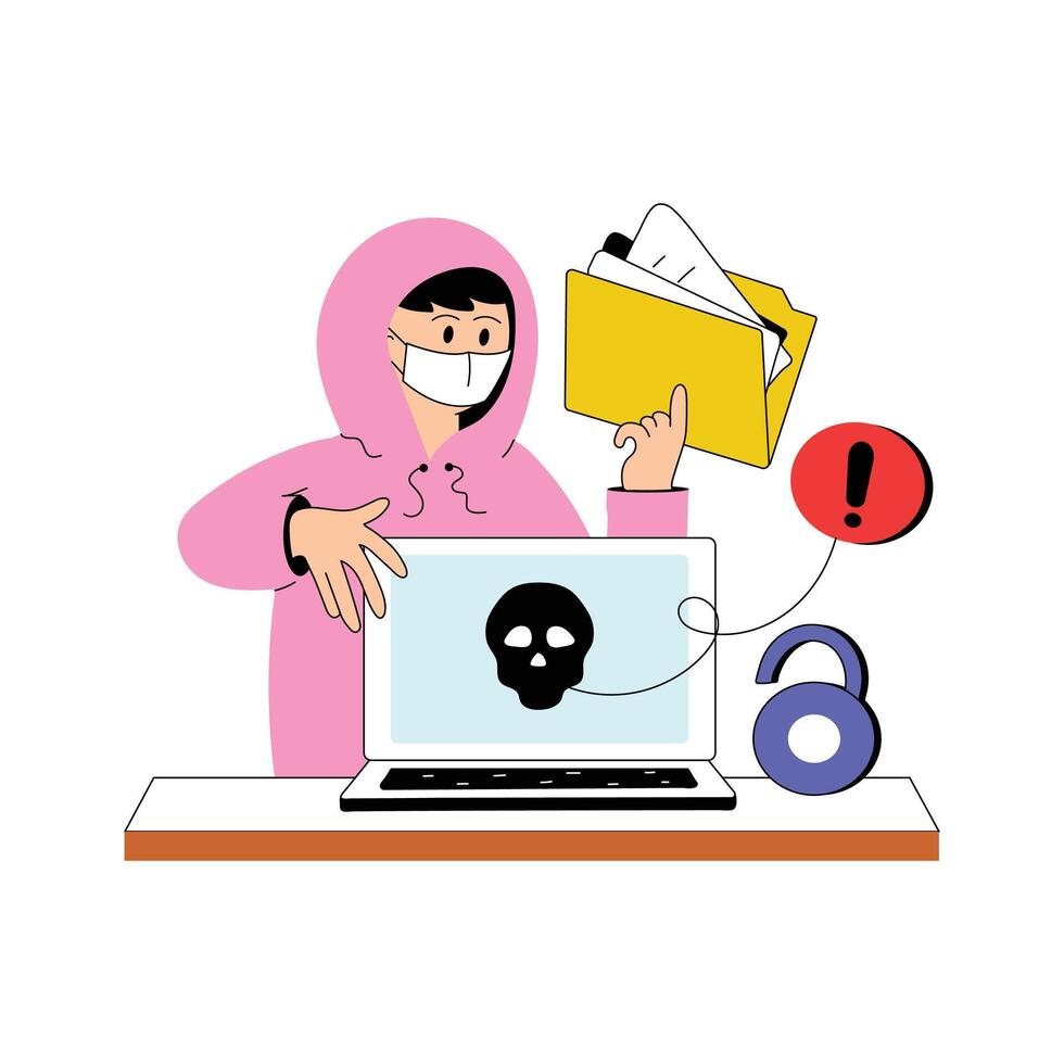 Hacker attempting to breach systems, hacker flat illustration vector