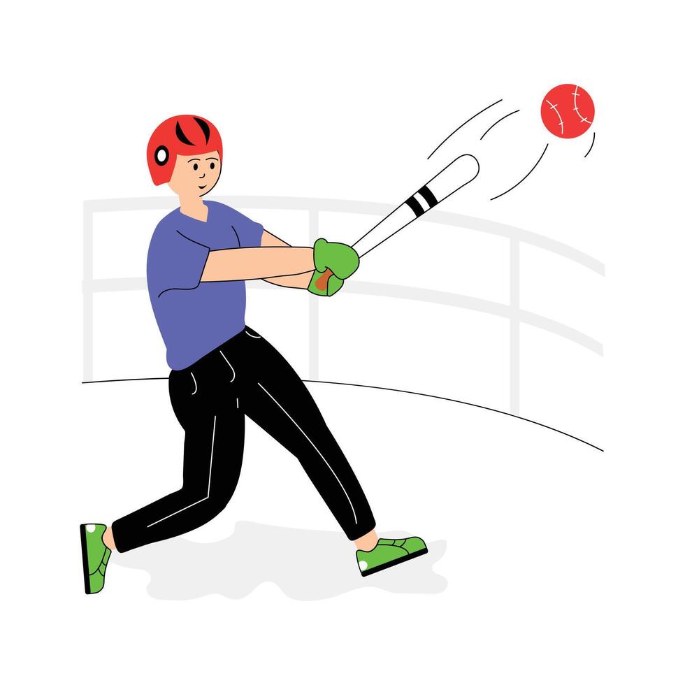 Baseball player hitting a pitch with powerful swing, baseball flat illustration vector