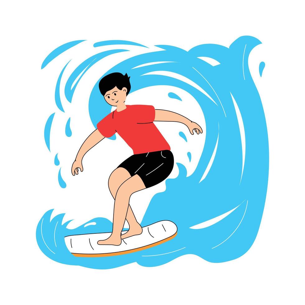 Surfer riding a wave, surfing flat illustration in modern style vector