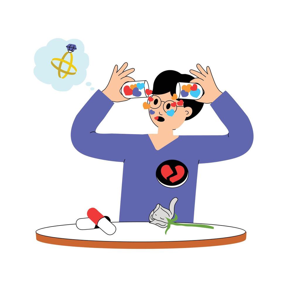 A boy feeling disappointed and sad, disheart flat illustration vector