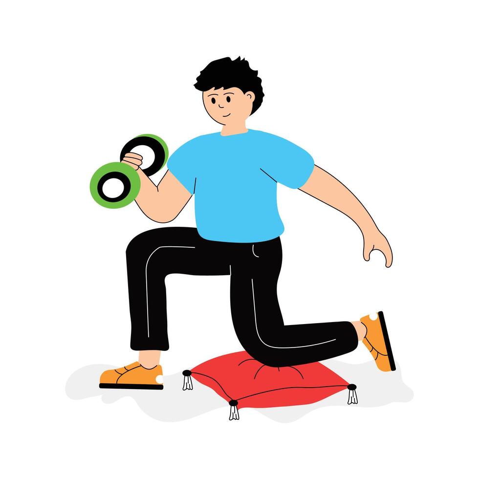 Weightlifter lifting a heavy barbell, weight lifting illustration in editable style vector