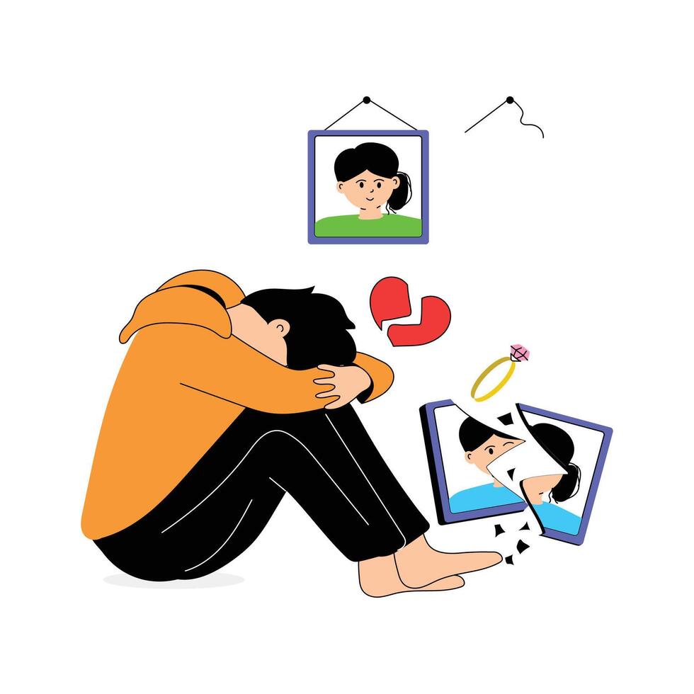Heartbreak, divorce, easy to use illustration of breakup vector