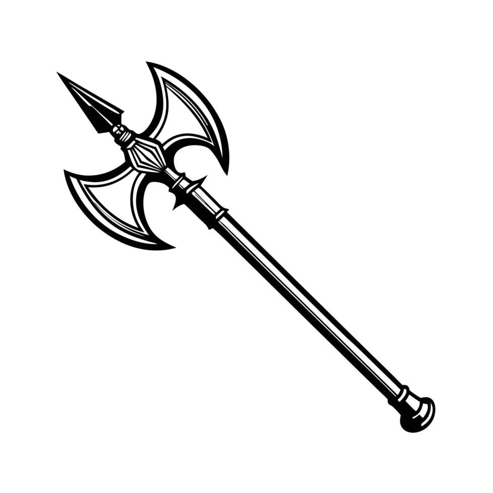 Double-sided ax vintage element monochrome with beautiful weapon for knight to fight enemy wars in close combat illustration vector