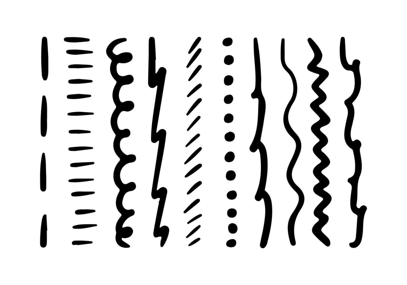 Hand drawn vertical pen lines. Doodle strokes, underlines by pencil. Brush scribbles, design elements. vector