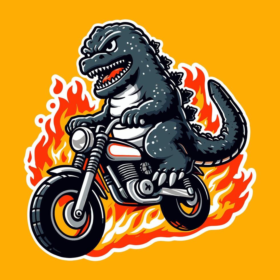 Lizard monster riding motobike illustration vector
