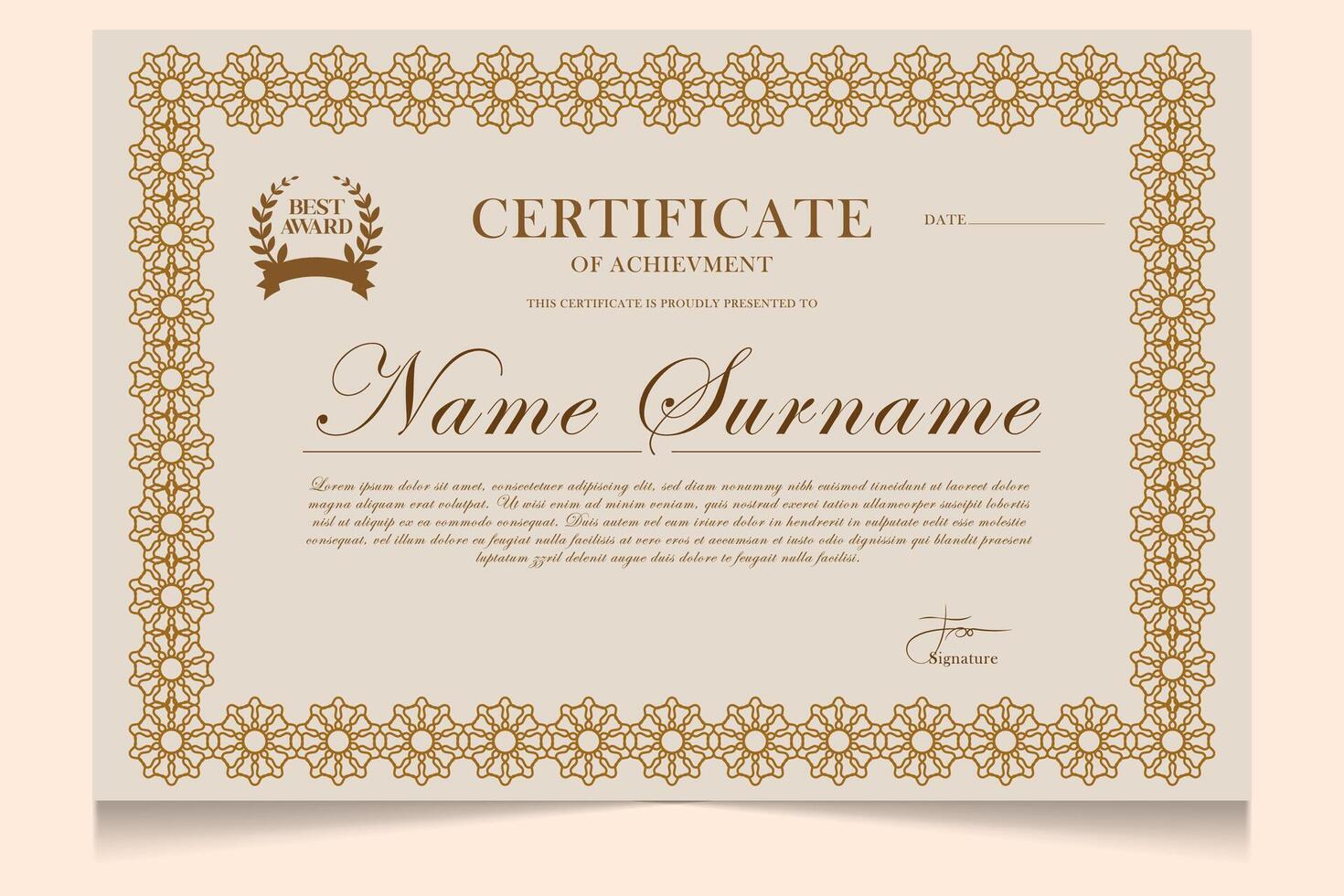 Certificate design template with vintage theme, brown color vector