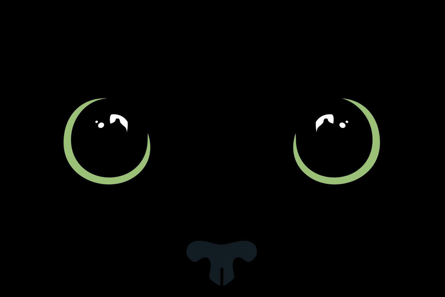 Black cat with green eyes close up. Cat face background vector