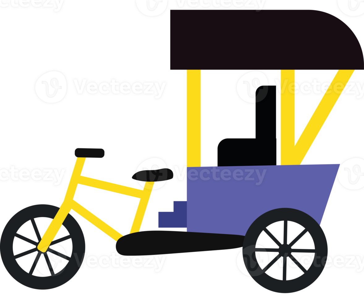 A yellow and blue rickshaw with a black roof png