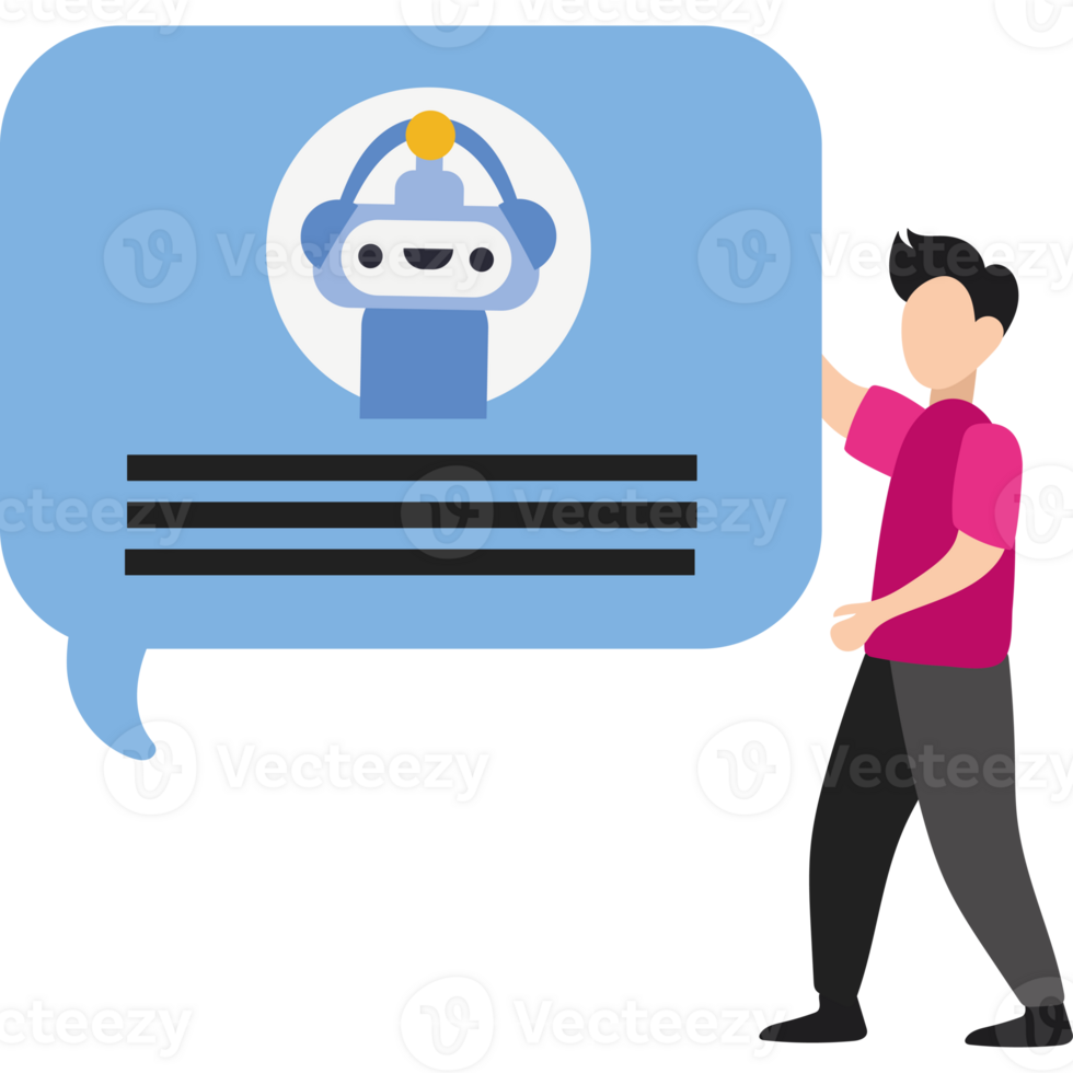 A man holding a speech bubble with a robot on it png