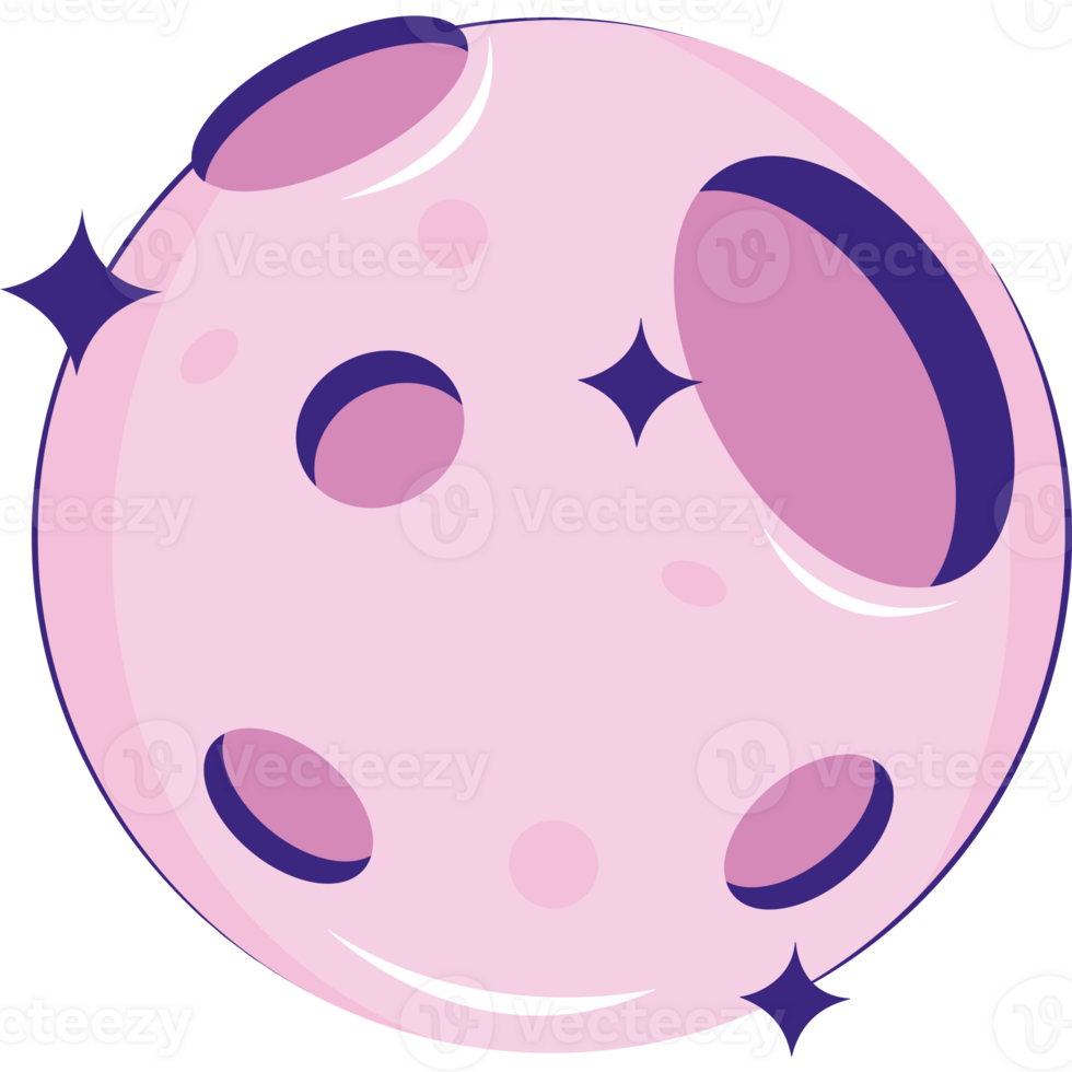 A cartoon pink moon with stars png