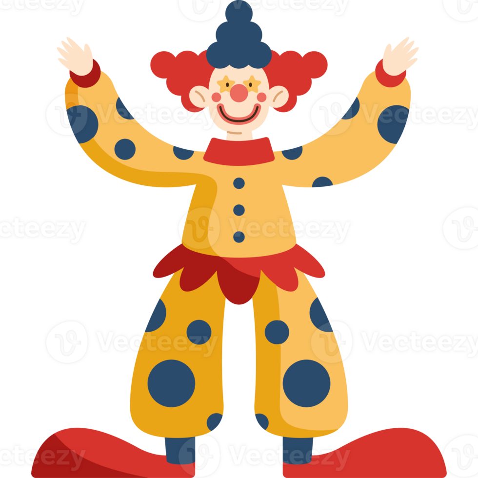A cartoon clown with red and blue polka dots png