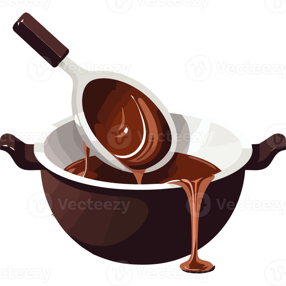 Chocolate sauce in a bowl with a spoon png