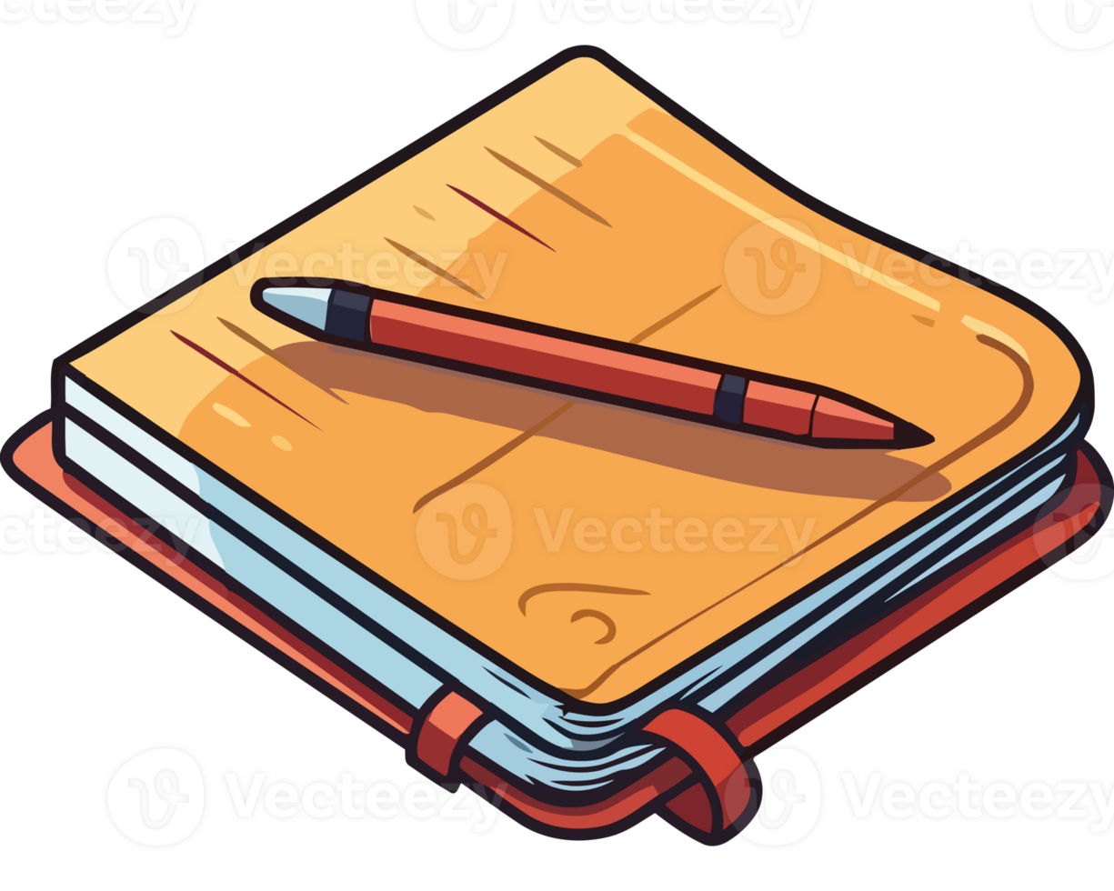 A notebook with a pen and pencil on it png