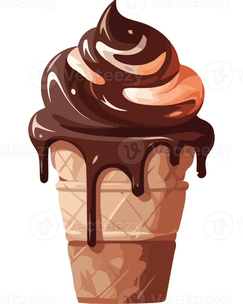 Chocolate ice cream cone with chocolate sauce png
