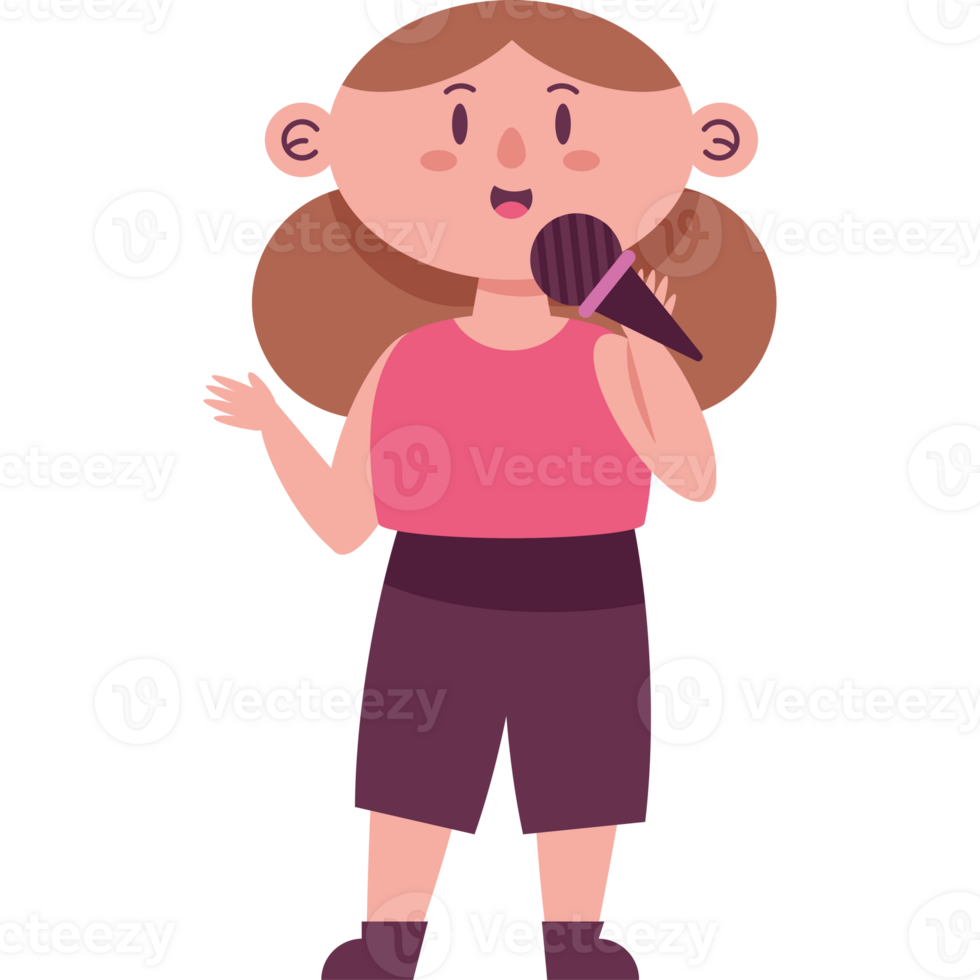 A cartoon girl singing into a microphone png
