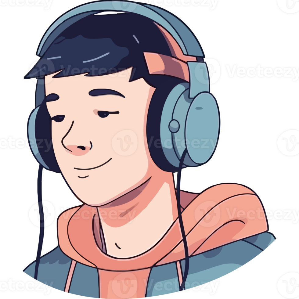 A cartoon boy wearing headphones png