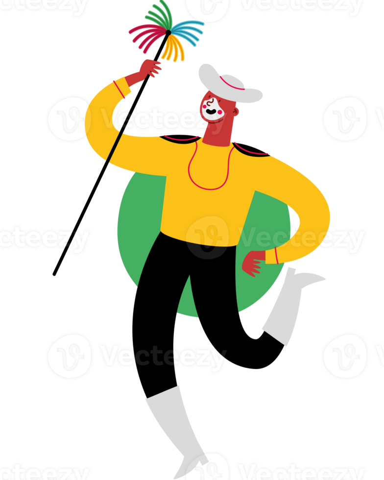 A cartoon man in a yellow shirt and black pants holding a colorful umbrella png
