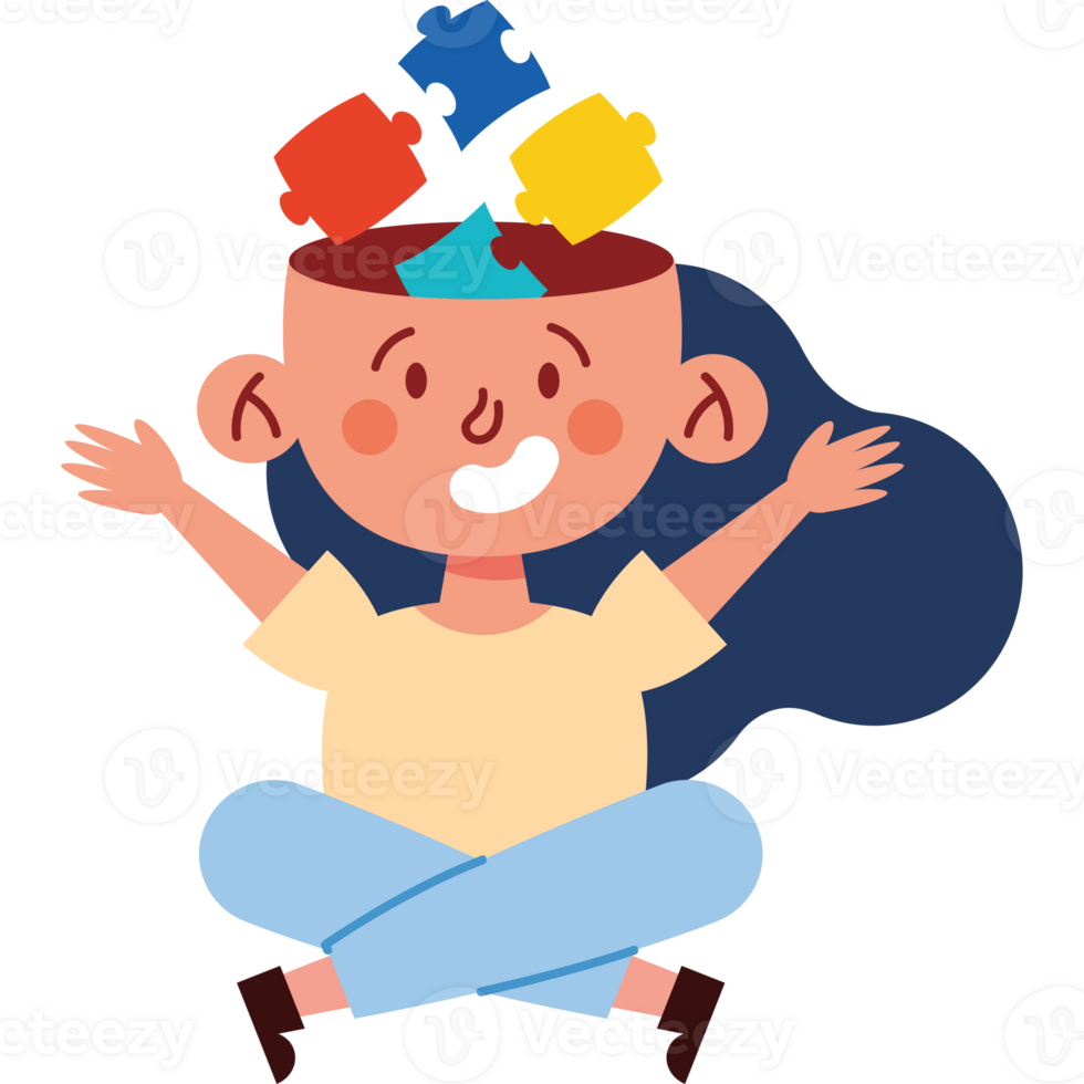 A cartoon girl sitting on the floor with her hands in the air png