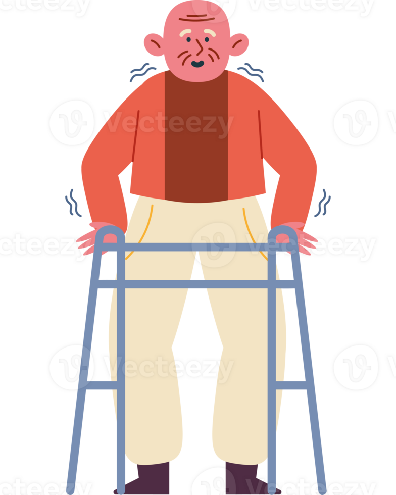 An illustration of an old man with a walker png