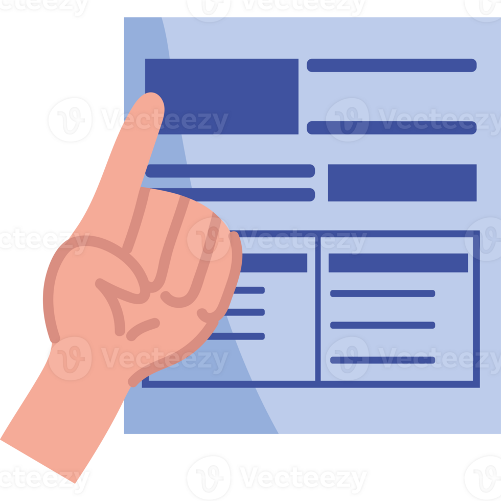 Hand pointing at a document png