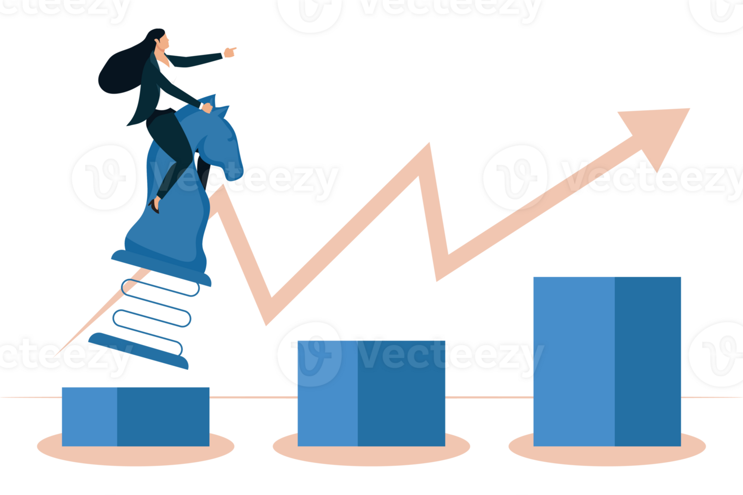Businesswoman riding on top of a graph png