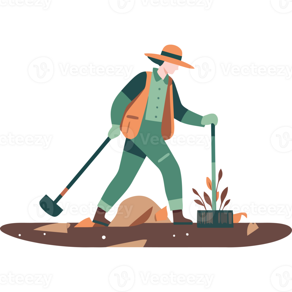 An illustration of a man with a shovel png