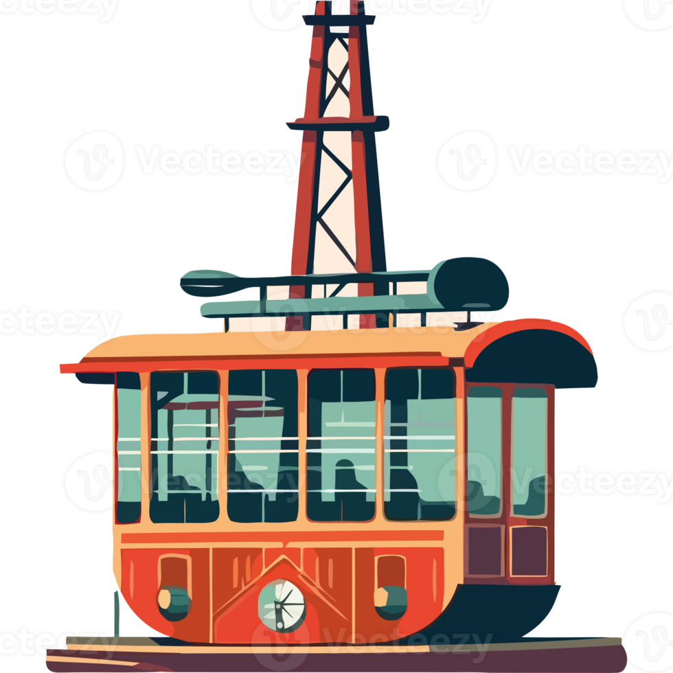A cartoon tram car with a tower in the background png