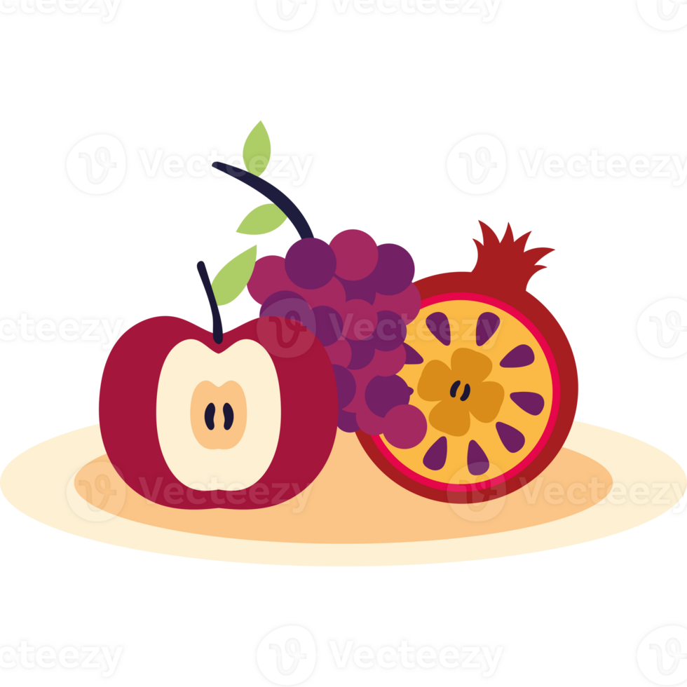 Fruit on a plate with apples and pomegranate png