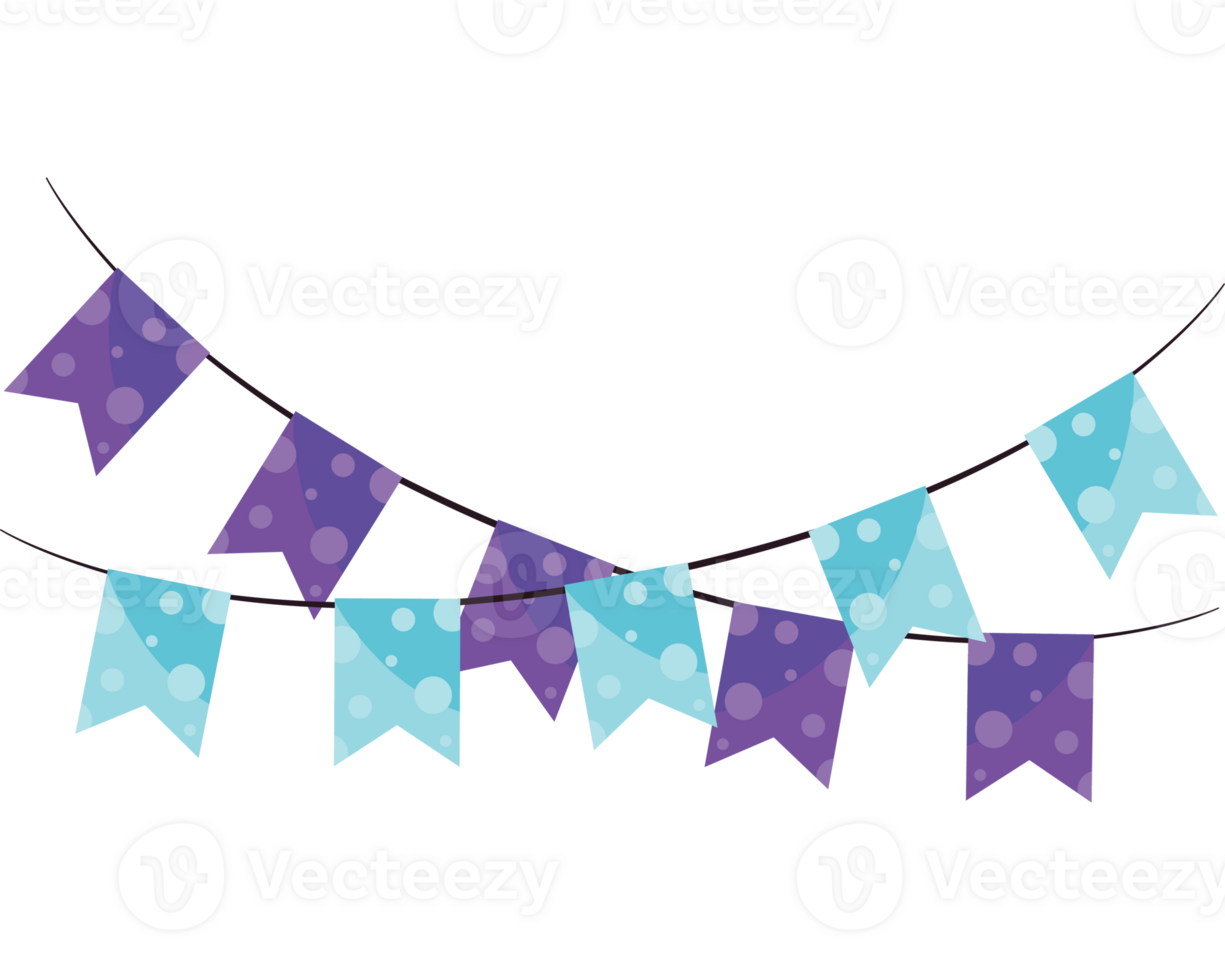 Purple and blue bunting on a string png