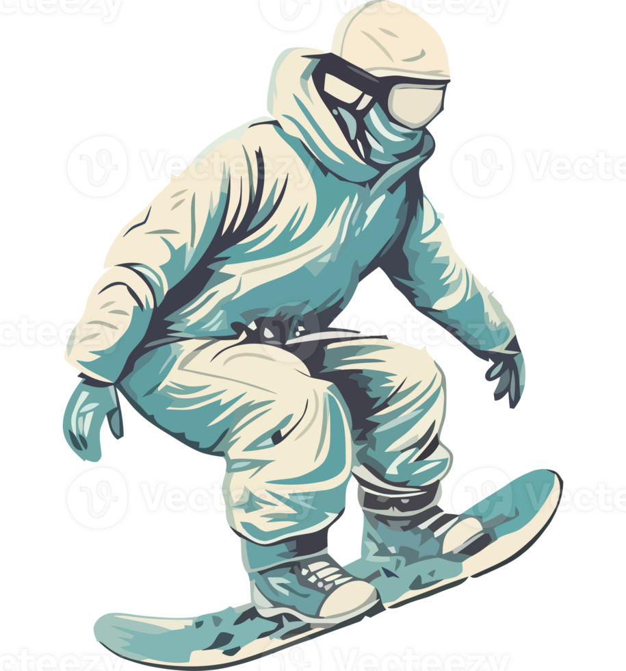 Snowboarder in white suit and goggles png