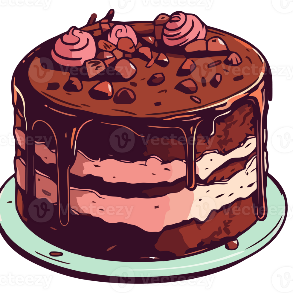 Chocolate cake with pink icing and chocolate chips png