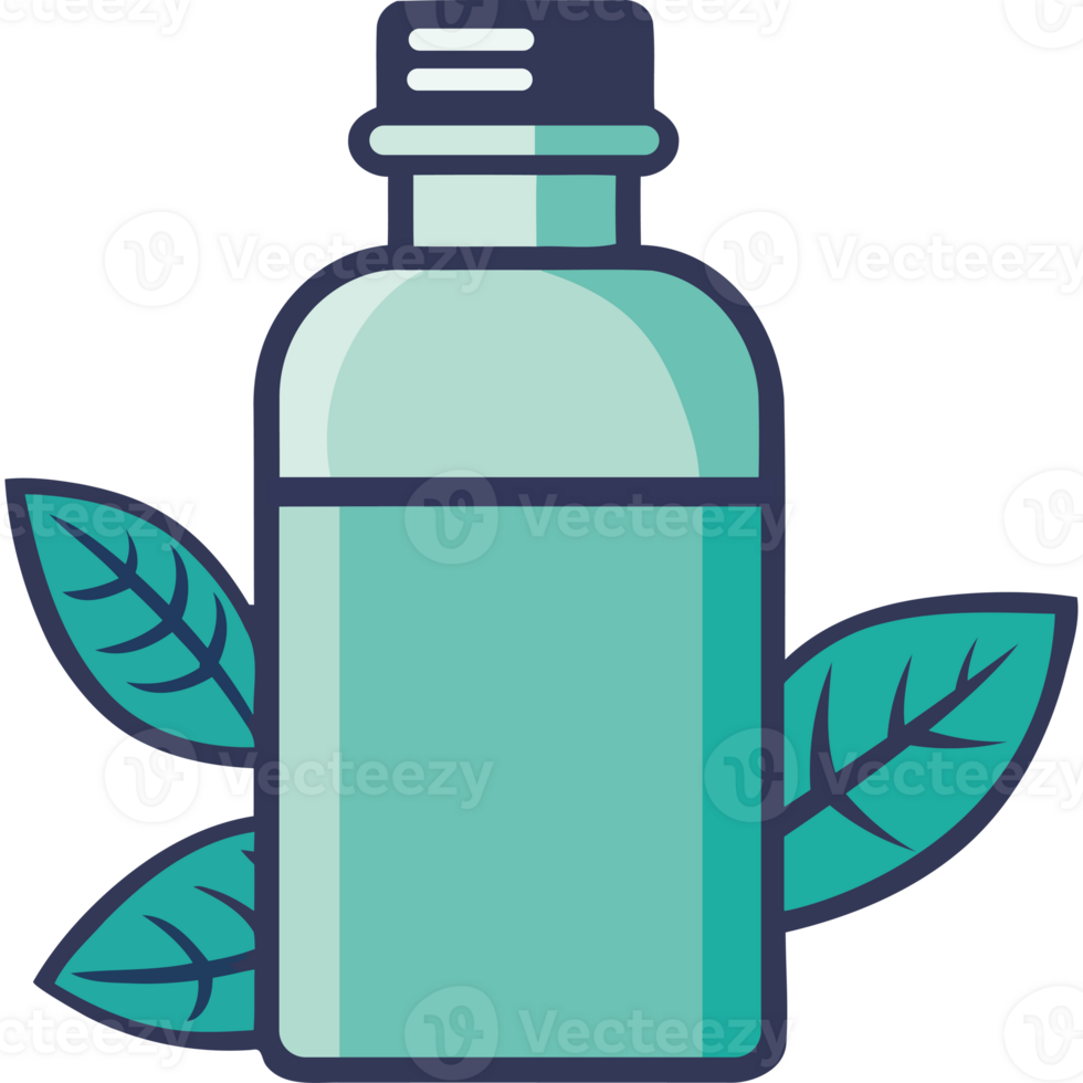 A bottle of essential oil with leaves png