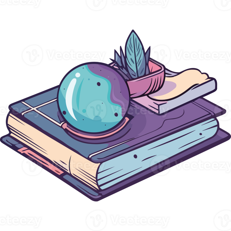 An illustration of a book with a globe and plant png