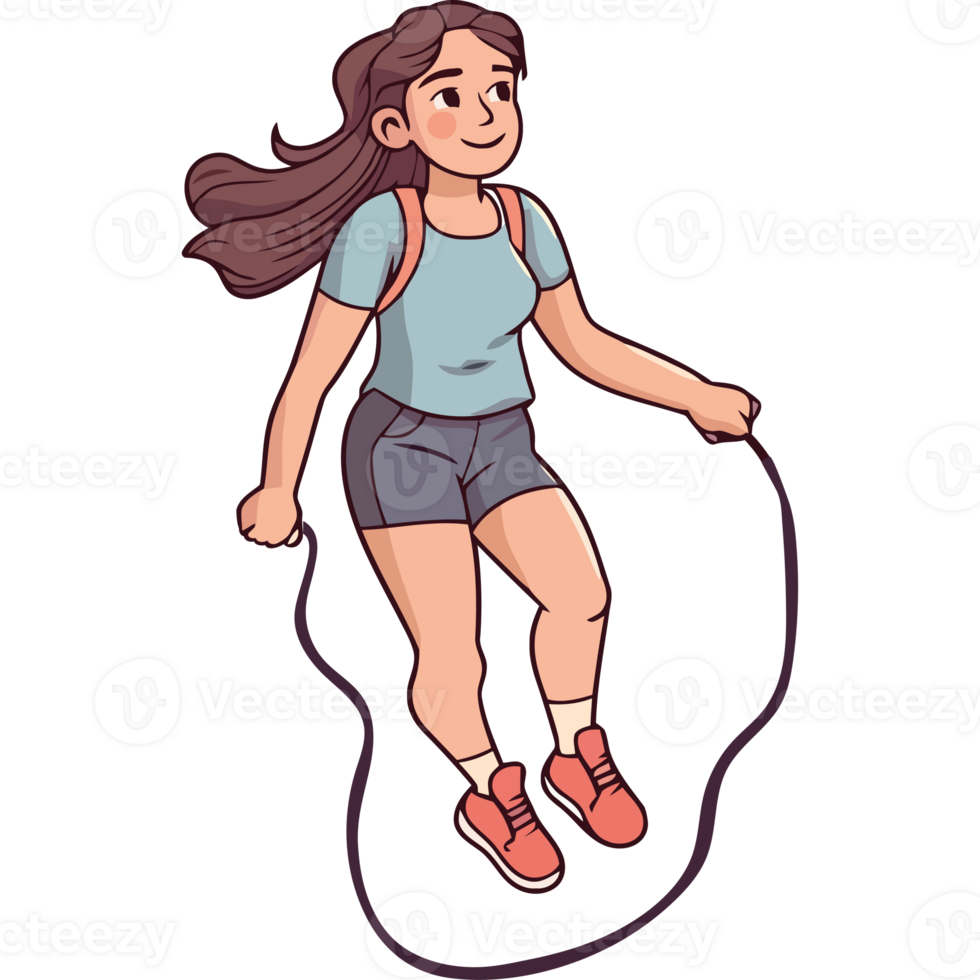 Cartoon girl jumping rope png