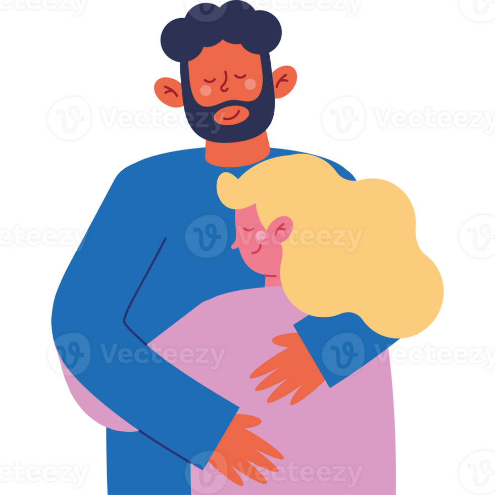 A man hugging a woman in a blue shirt png