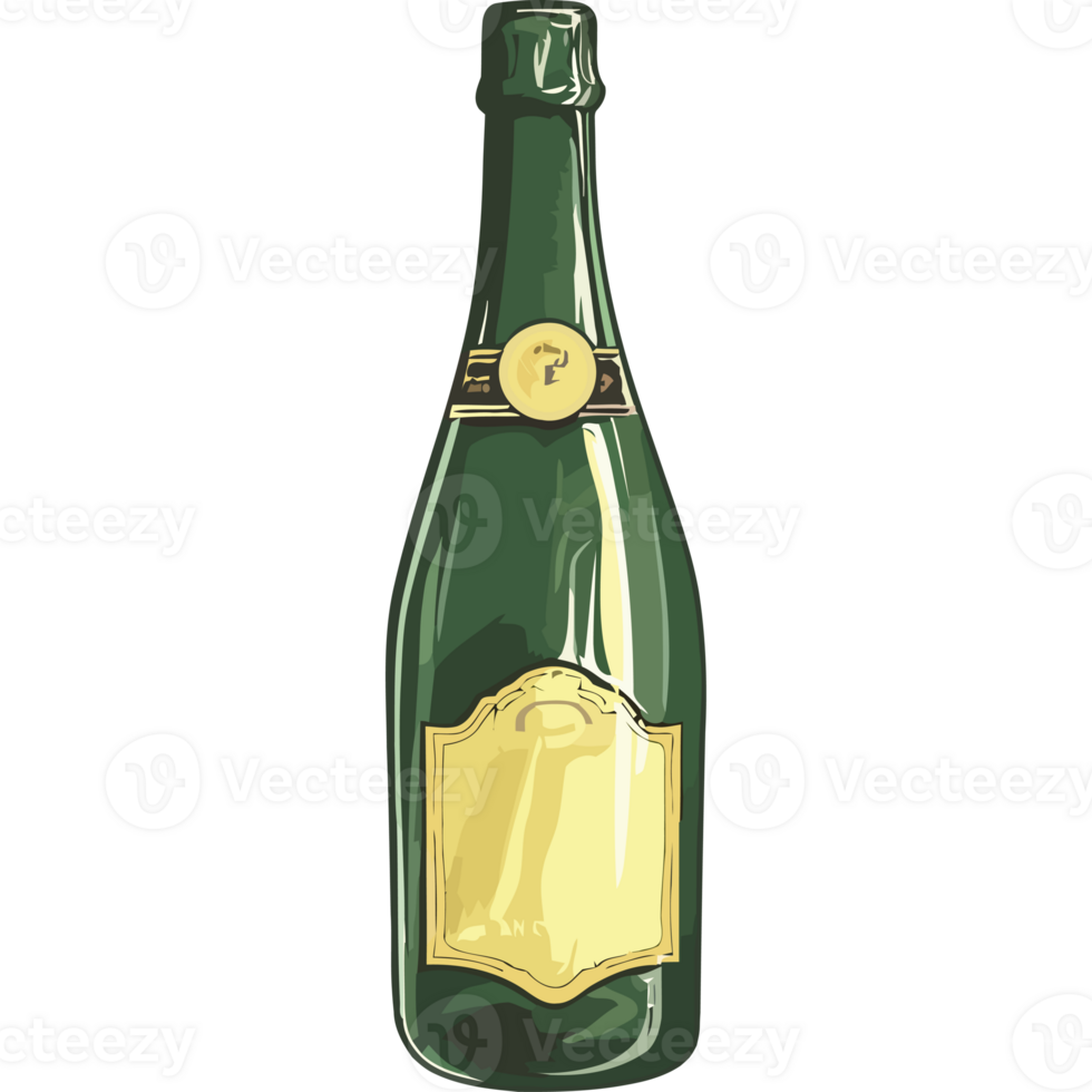 A bottle of champagne with a label on it png