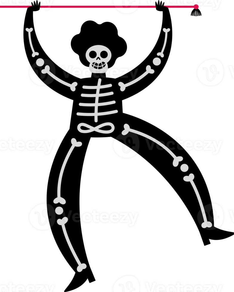 A skeleton is hanging from a rope png