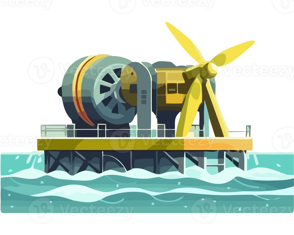 An illustration of a wind turbine in the ocean png
