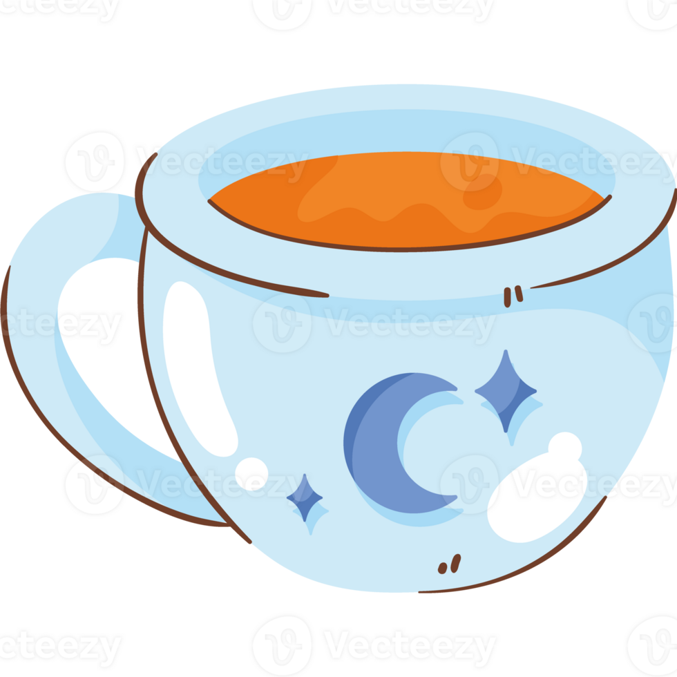 A cup of coffee with a moon and stars png