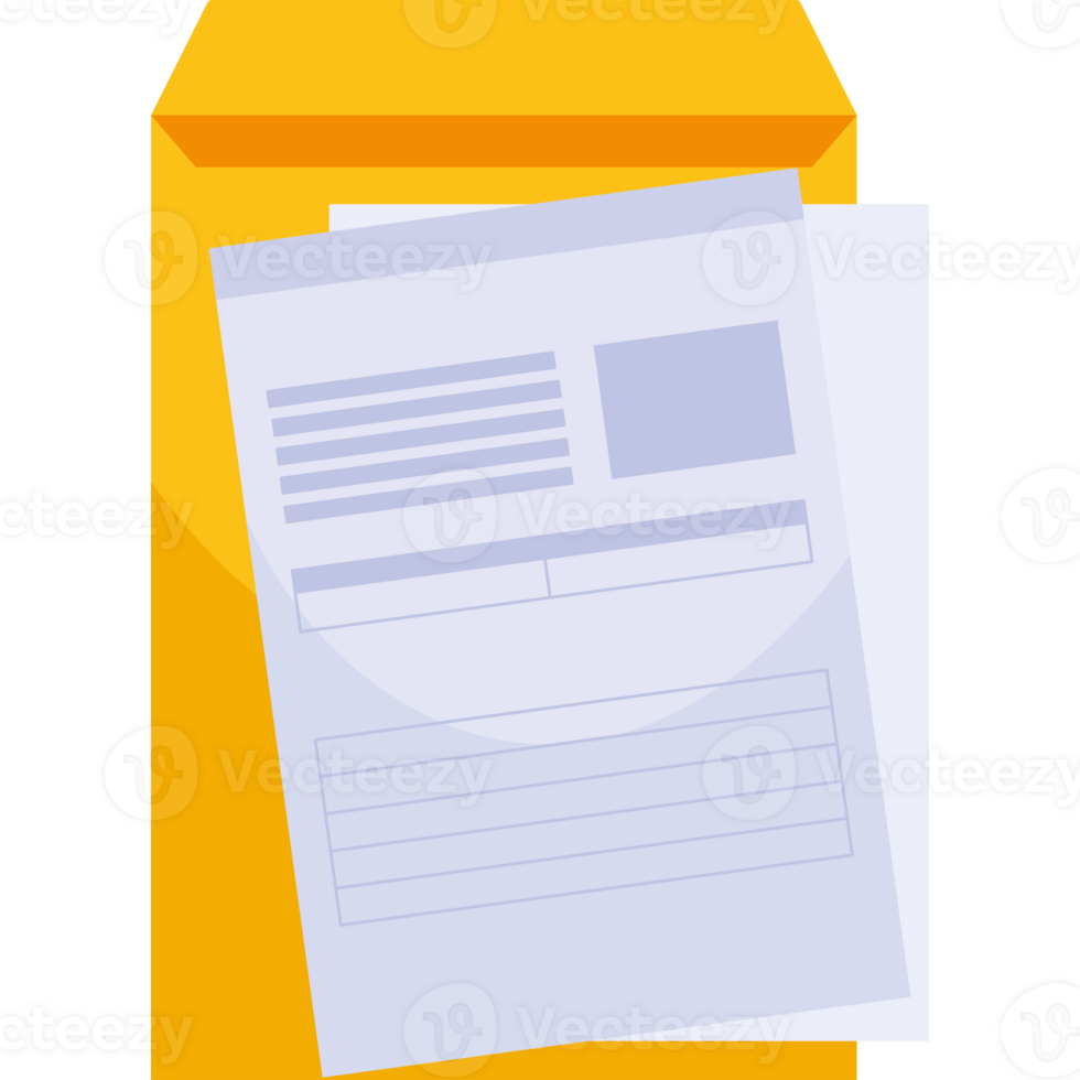 A yellow envelope with a paper and a note inside png