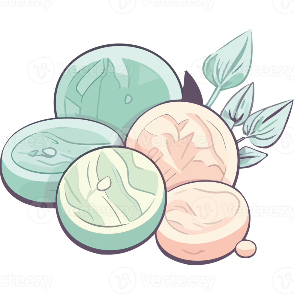 A bunch of different colored stones and leaves png