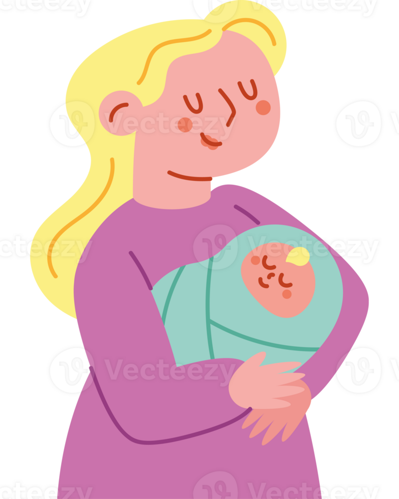 A cartoon woman holding a baby in her arms png