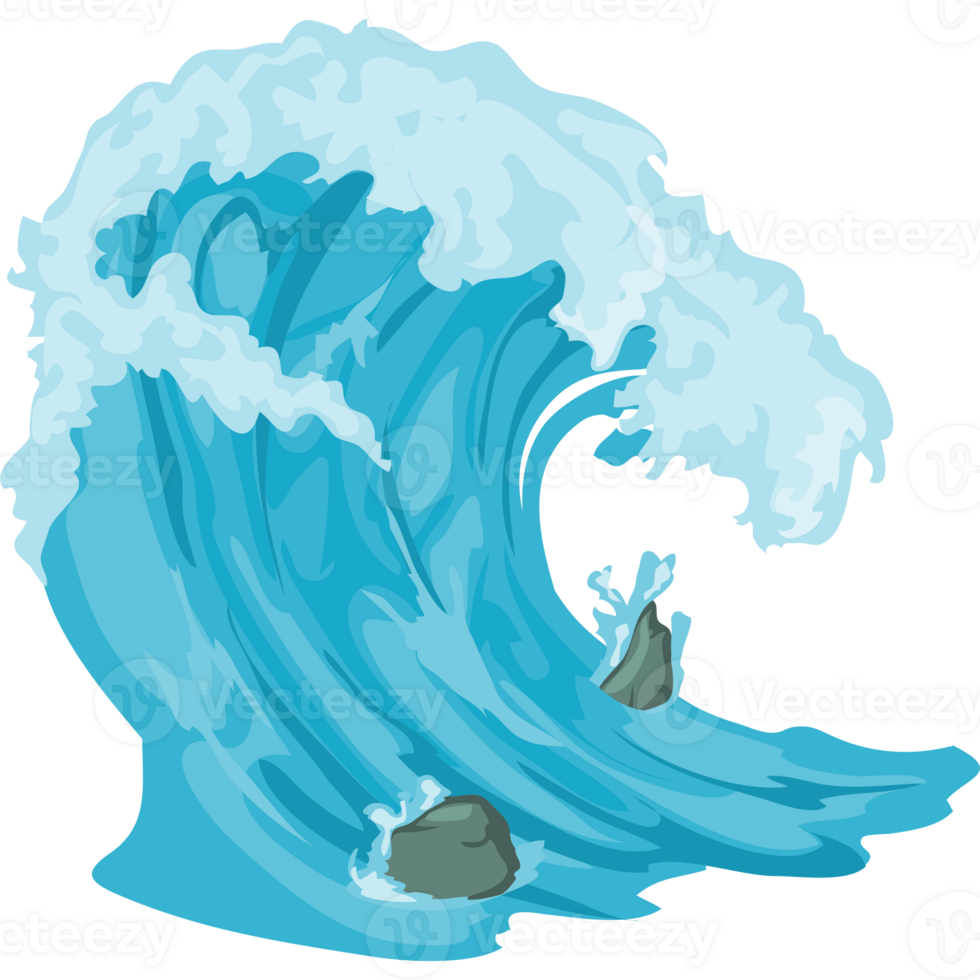A cartoon wave crashing into rocks png