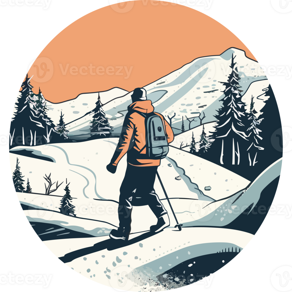 A man is walking through the snow in a circle png