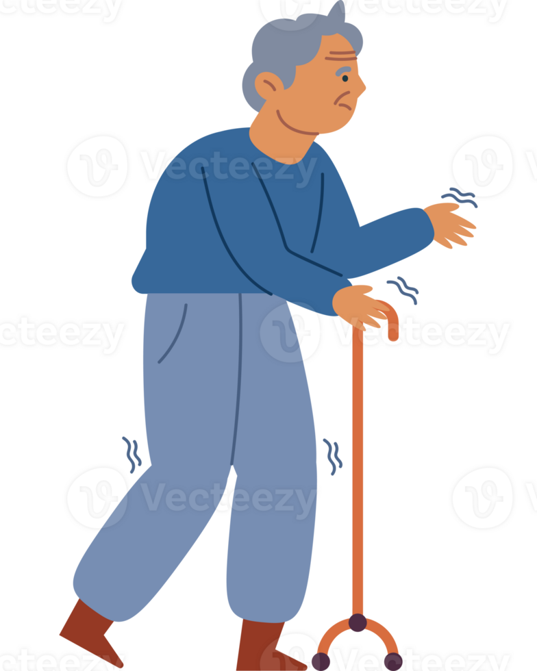 An illustration of an elderly man walking with a cane png